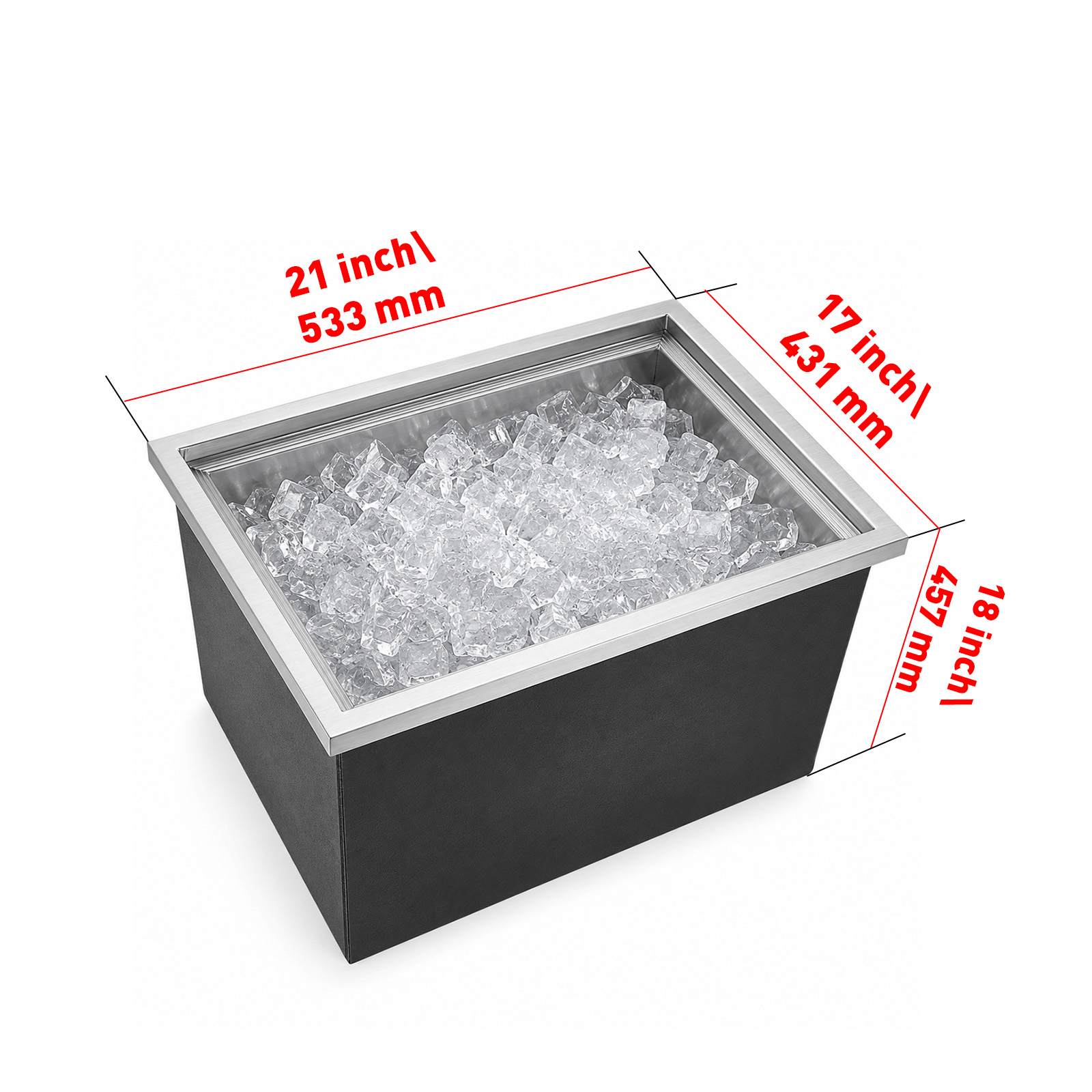 Drop-In Ice Chest, Stainless Steel Ice Storage Box with Lid and Drain Hose, Ice Bin for Chilled Wine, Beer, Beverage (21 x 17 x 18 Inches) - Image 4