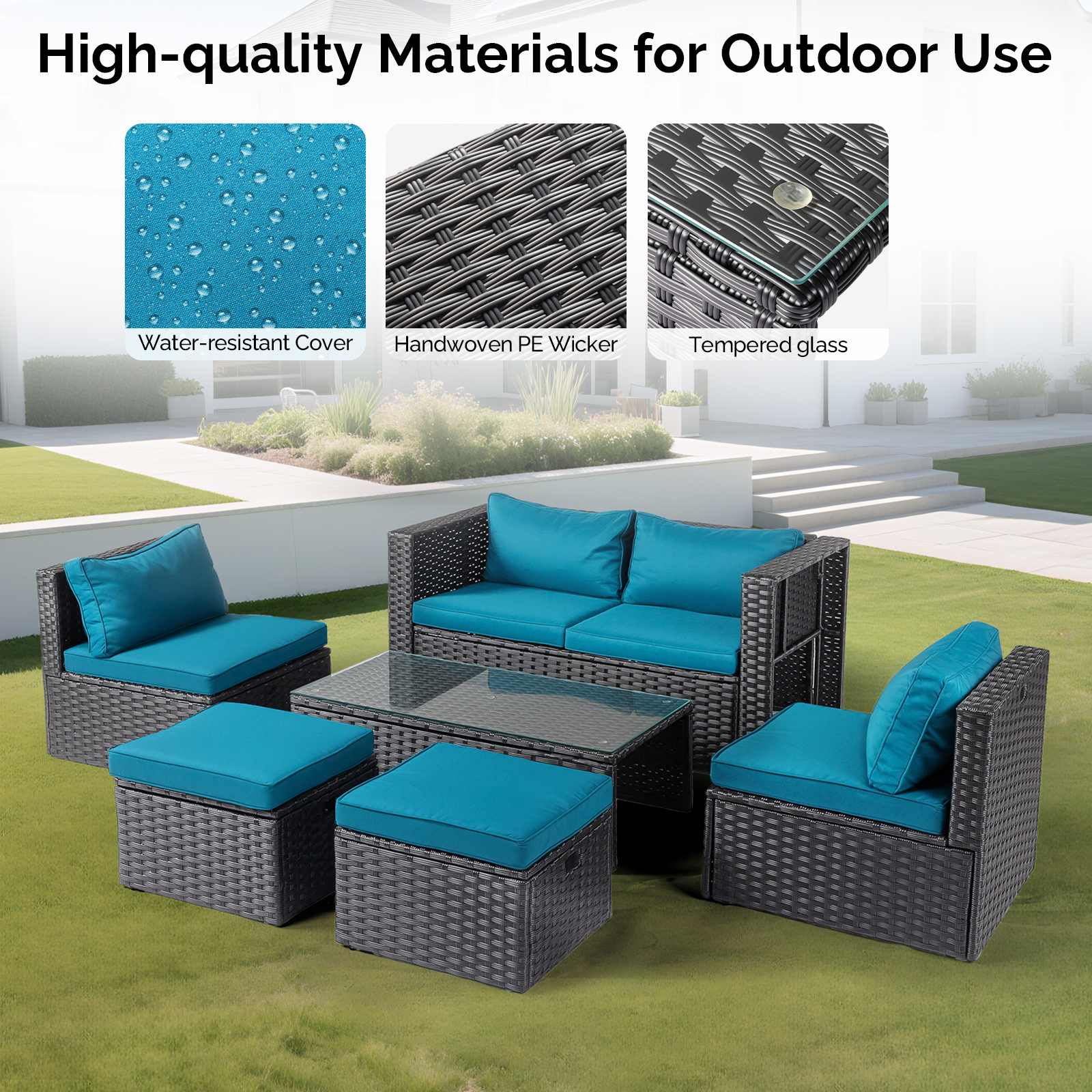 2pcs armless sofa + 2pcs footstool + 1pcs double sofa + 1pcs coffee table - Image 10