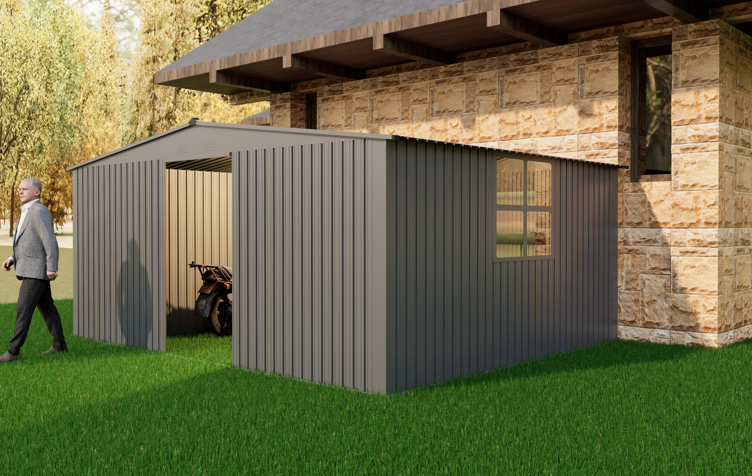 New Outdoor Storage Shed has two Functions: Metal shed and Firewood Shed 11ft x13ft ,Grey - Image 4