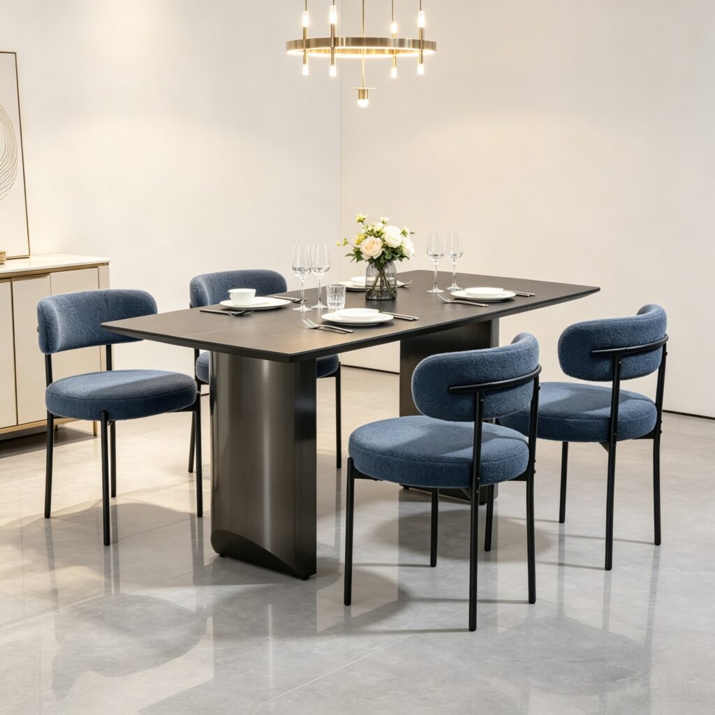 All-in-One Gray 4-Piece Modern Round Upholstered Kitchen Chairs, Curved Backrest, Soft Thick Cushion Dining Set（Only chairs）
