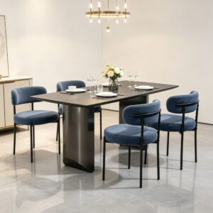 All-in-One Gray 4-Piece Modern Round Upholstered Kitchen Chairs, Curved Backrest, Soft Thick Cushion Dining Set(Only chairs)