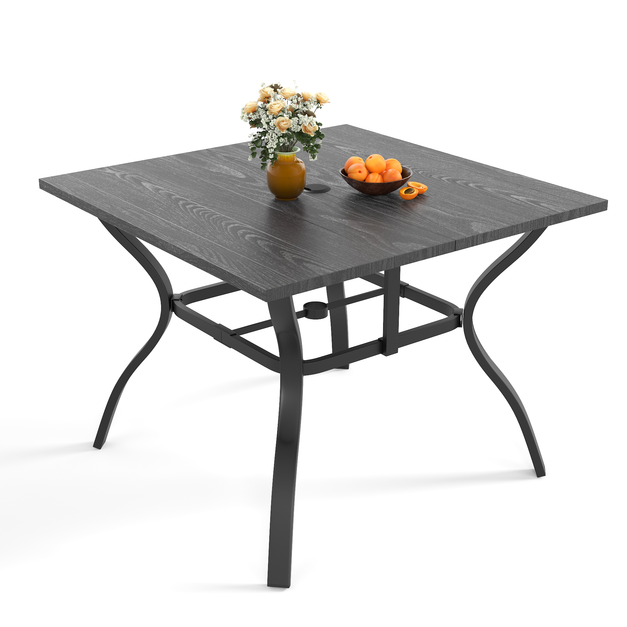 5‑Piece Outdoor Patio Dining Set, 4 Metal Chairs (350 lbs Capacity), 37.8" Square Wood‑Grain Metal Table w/ Umbrella Hole - Image 5