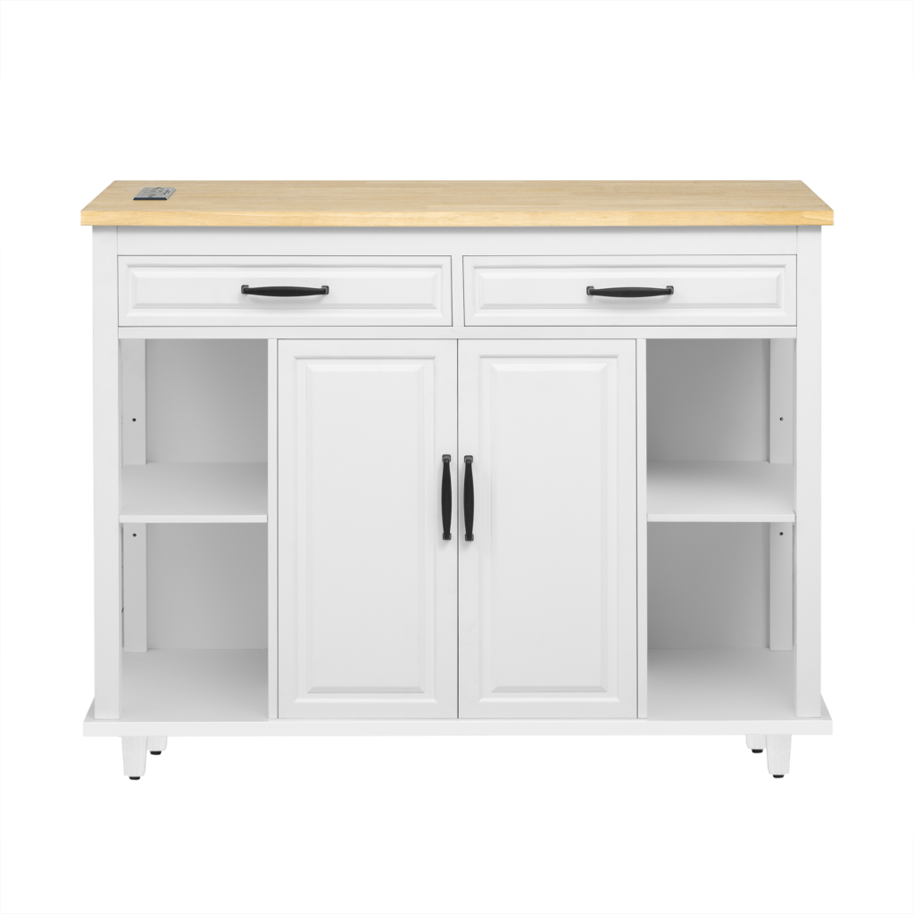 7 inch Kitchen Island with Extendable Dining Table, Rubber Wood Veneer Kitchen Table with Internal Storage Rack