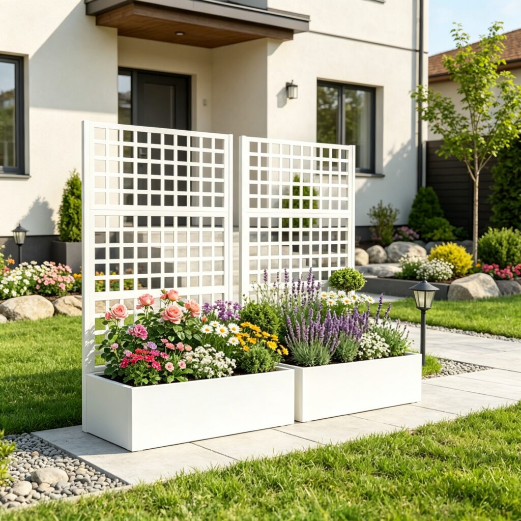 White 43" x 16" x 70" Galvanized Planter Box – Raised Garden Bed with Trellis for Vines & Climbing Veggies(Only for elevated garden beds)