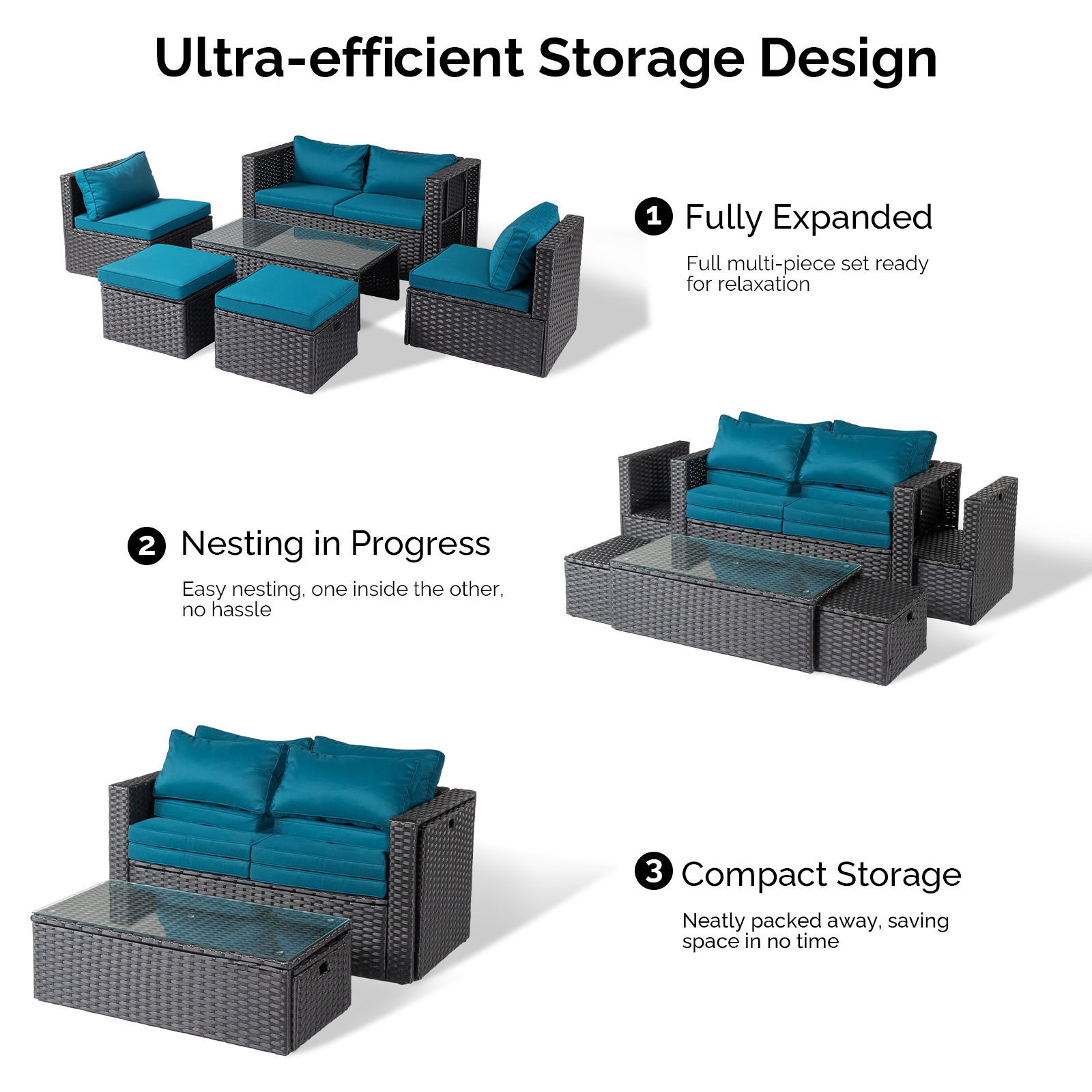 2pcs armless sofa + 2pcs footstool + 1pcs double sofa + 1pcs coffee table - Image 8