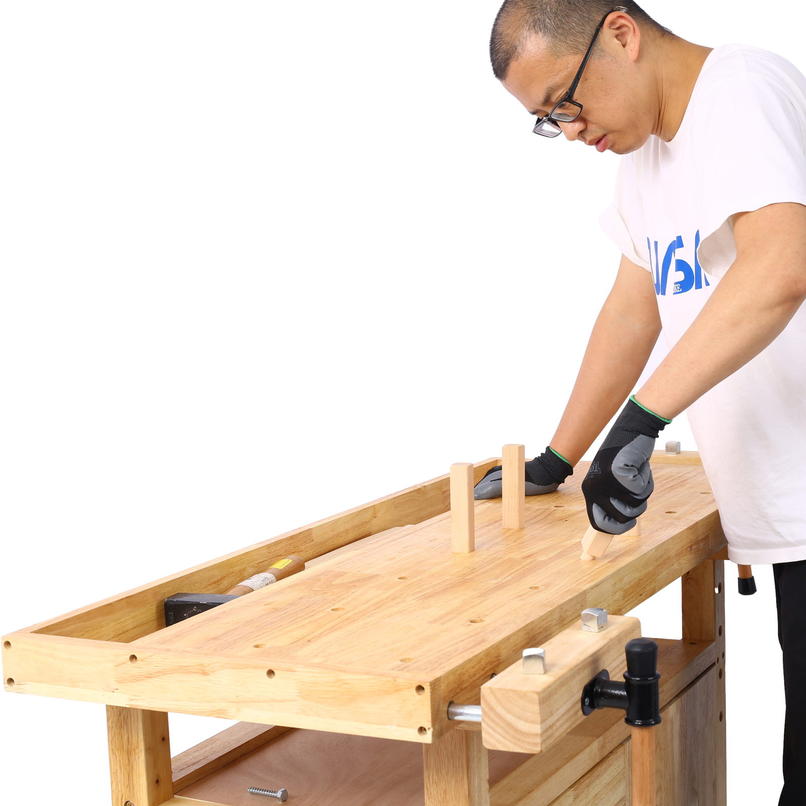 Wood Workbench - Wooden Workbench for Garage Workshop and Home, with Rapid Action Woodworking Vise 7 Inch Jaw Width Made with Heavy-Duty Cast Iron ,GRAY - Image 3