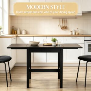 Black Drop Leaf Dining Table, Folding Design, Compact Kitchen Table for Small Spaces(Only dining table)