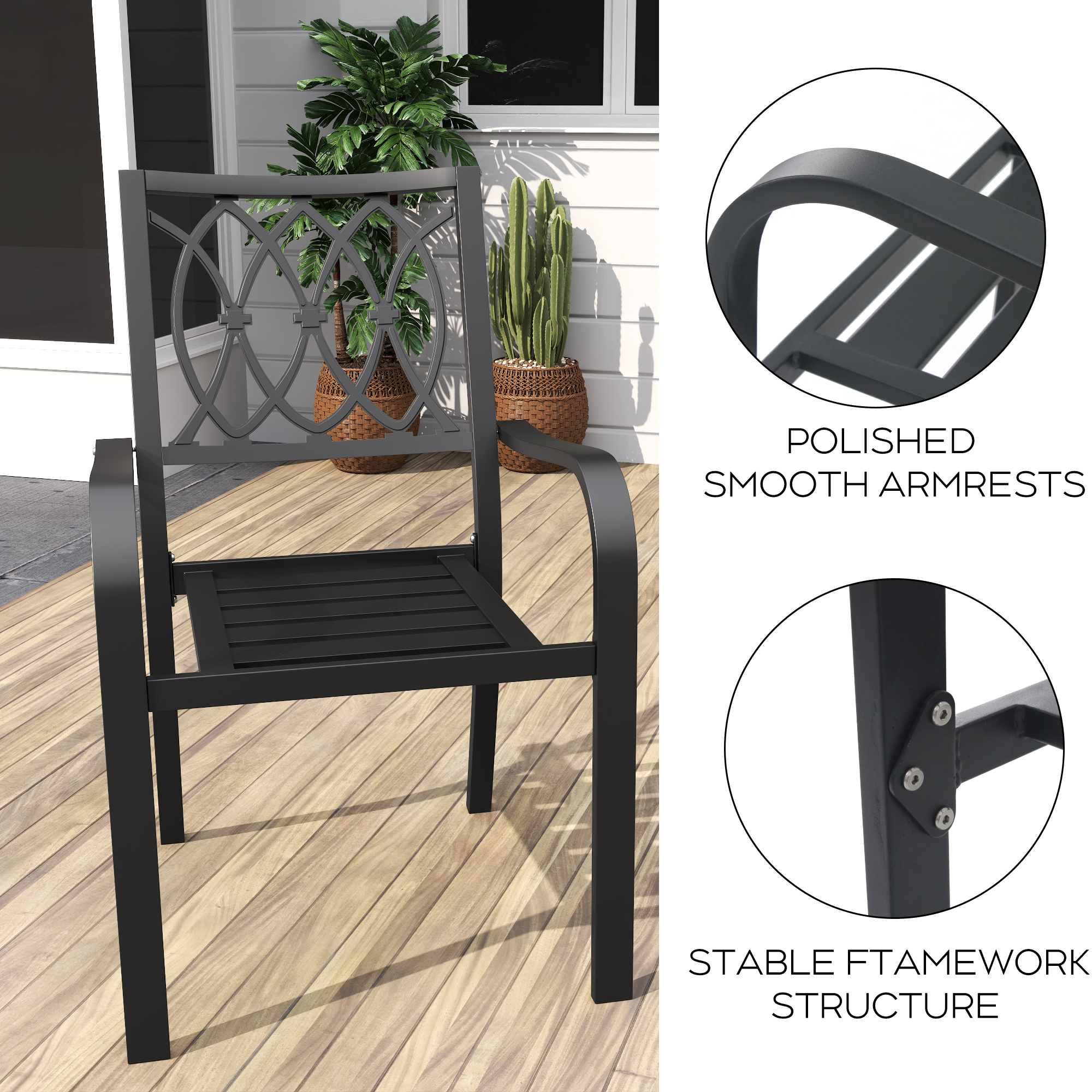 5‑Piece Outdoor Patio Dining Set, 4 Metal Chairs (350 lbs Capacity), 37.8" Square Wood‑Grain Metal Table w/ Umbrella Hole - Image 3