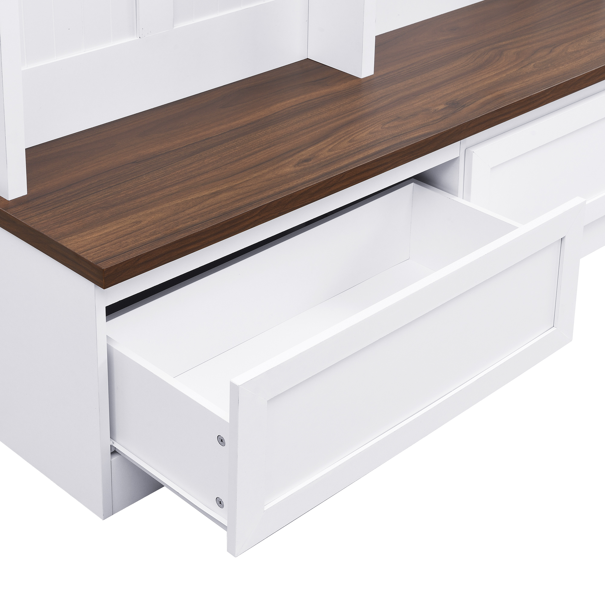 Farmhouse 4-in-1 Hall Tree with Wood Grain Bench, Mudroom Versatile Coat Rack with 2 Large Drawer, Entrance Organizer for Hallway - Image 4