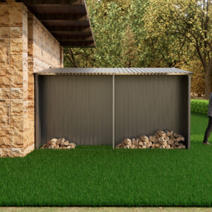 New Outdoor Storage Shed has two Functions: Metal shed and Firewood Shed 11ft x13ft ,Grey