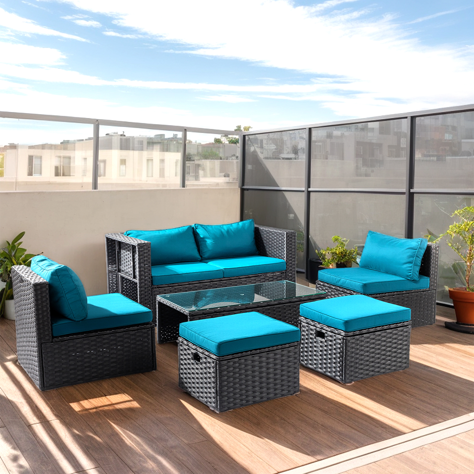 2pcs armless sofa + 2pcs footstool + 1pcs double sofa + 1pcs coffee table - Image 4