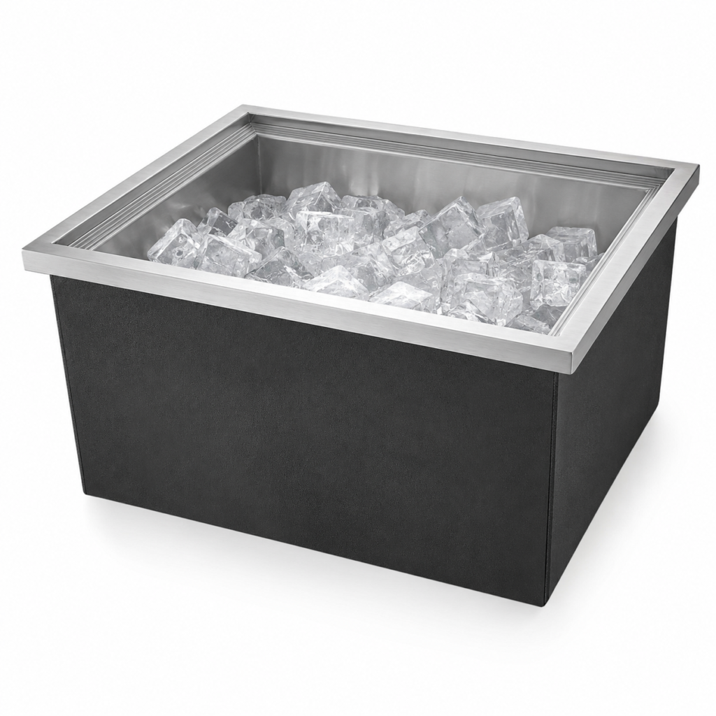 Drop-In Ice Chest, Stainless Steel Ice Storage Box with Lid and Drain Hose, Ice Bin for Chilled Wine, Beer, Beverage (21 x 17 x 18 Inches)