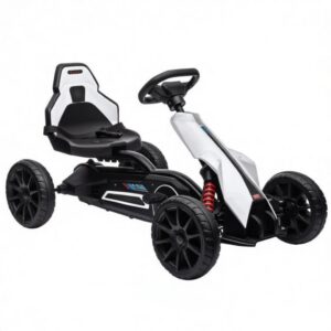 White Kids Pedal Go Kart – Adjustable Seat, Full Swing Axle, All-Terrain Ride On Toy