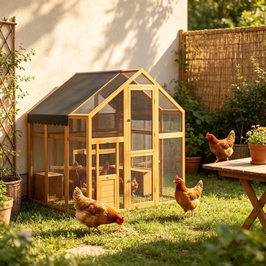 Yellow Large Wooden Chicken Run, for 6-8 Chickens, Waterproof & Anti-UV Cover for Backyard Farm