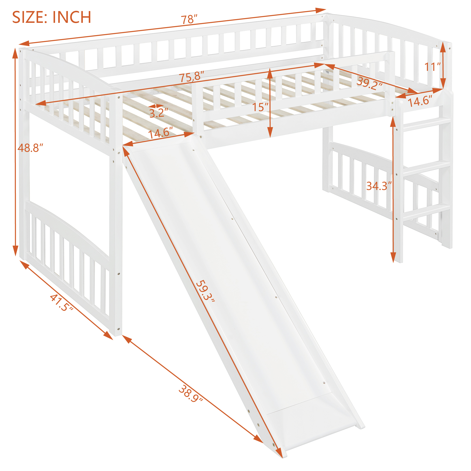 Twin size Loft Bed with Slide and Ladder, White - Image 3