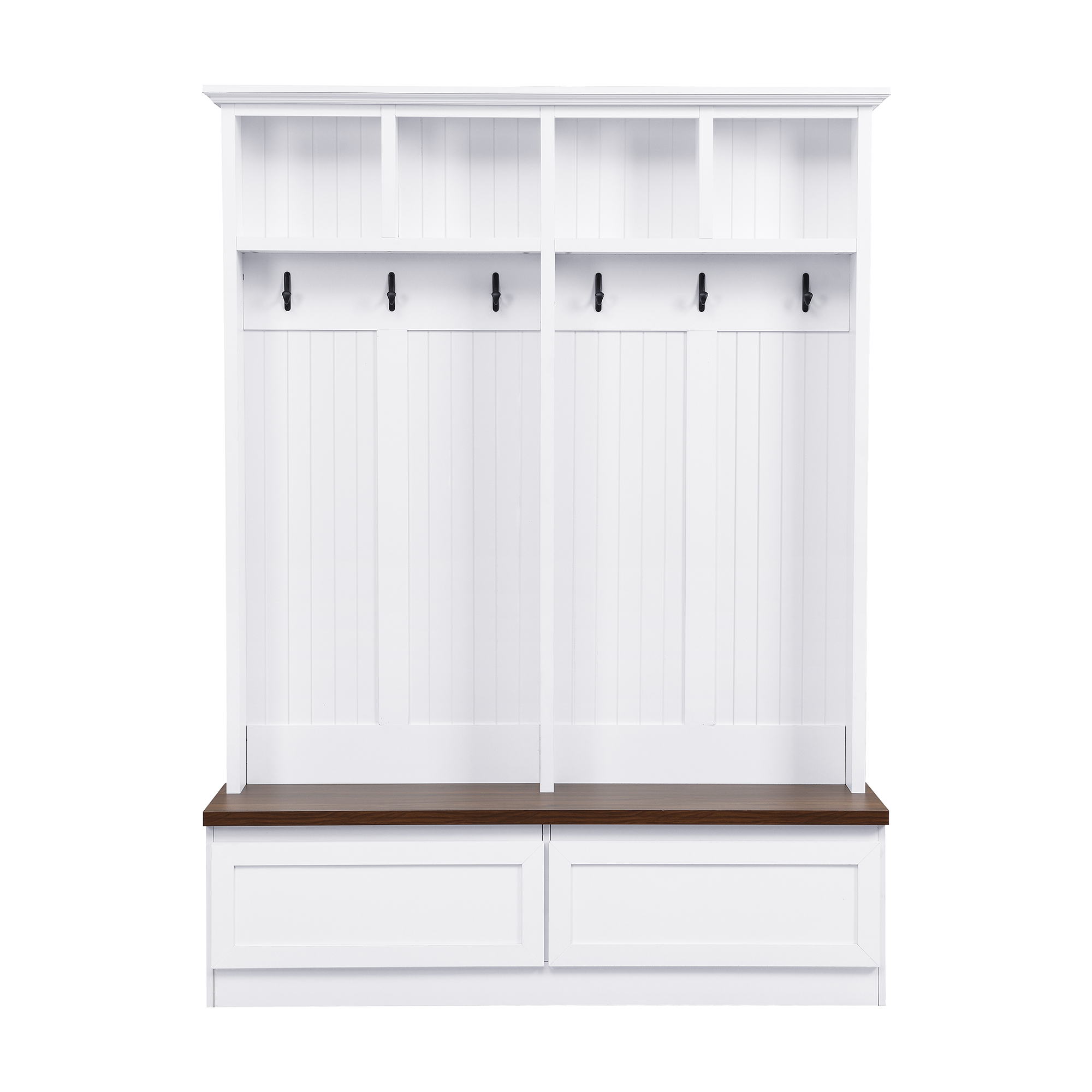 Farmhouse 4-in-1 Hall Tree with Wood Grain Bench, Mudroom Versatile Coat Rack with 2 Large Drawer, Entrance Organizer for Hallway - Image 2
