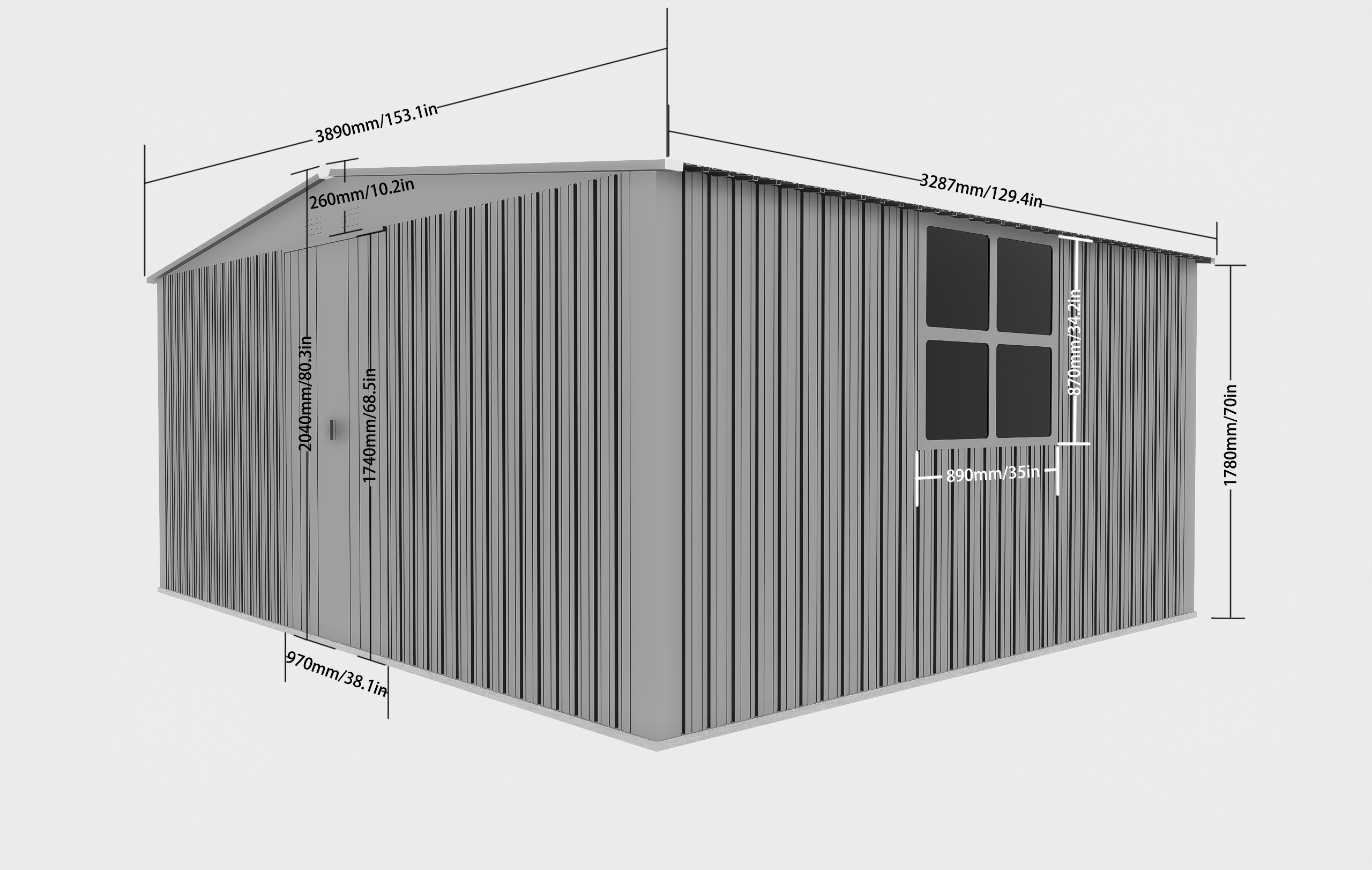 New Outdoor Storage Shed has two Functions: Metal shed and Firewood Shed 11ft x13ft ,Grey - Image 6
