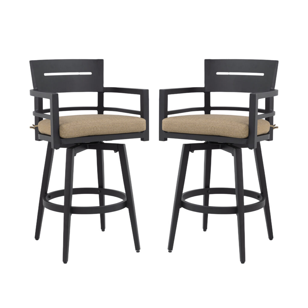 Modern Outdoor 2-Piece Swivel Bar Chairs – Aluminum Frame with Ember Black, 360° Swivel,