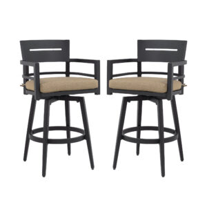 Modern Outdoor 2-Piece Swivel Bar Chairs – Aluminum Frame with Ember Black, 360° Swivel,