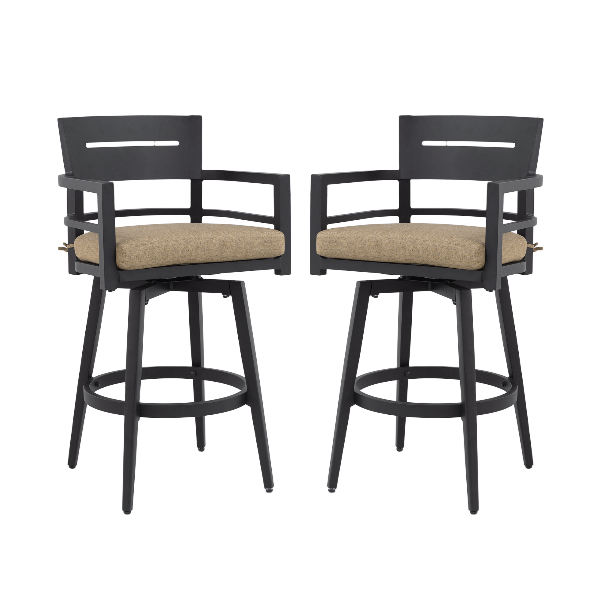 Modern Outdoor 2-Piece Swivel Bar Chairs – Aluminum Frame with Ember Black, 360° Swivel,