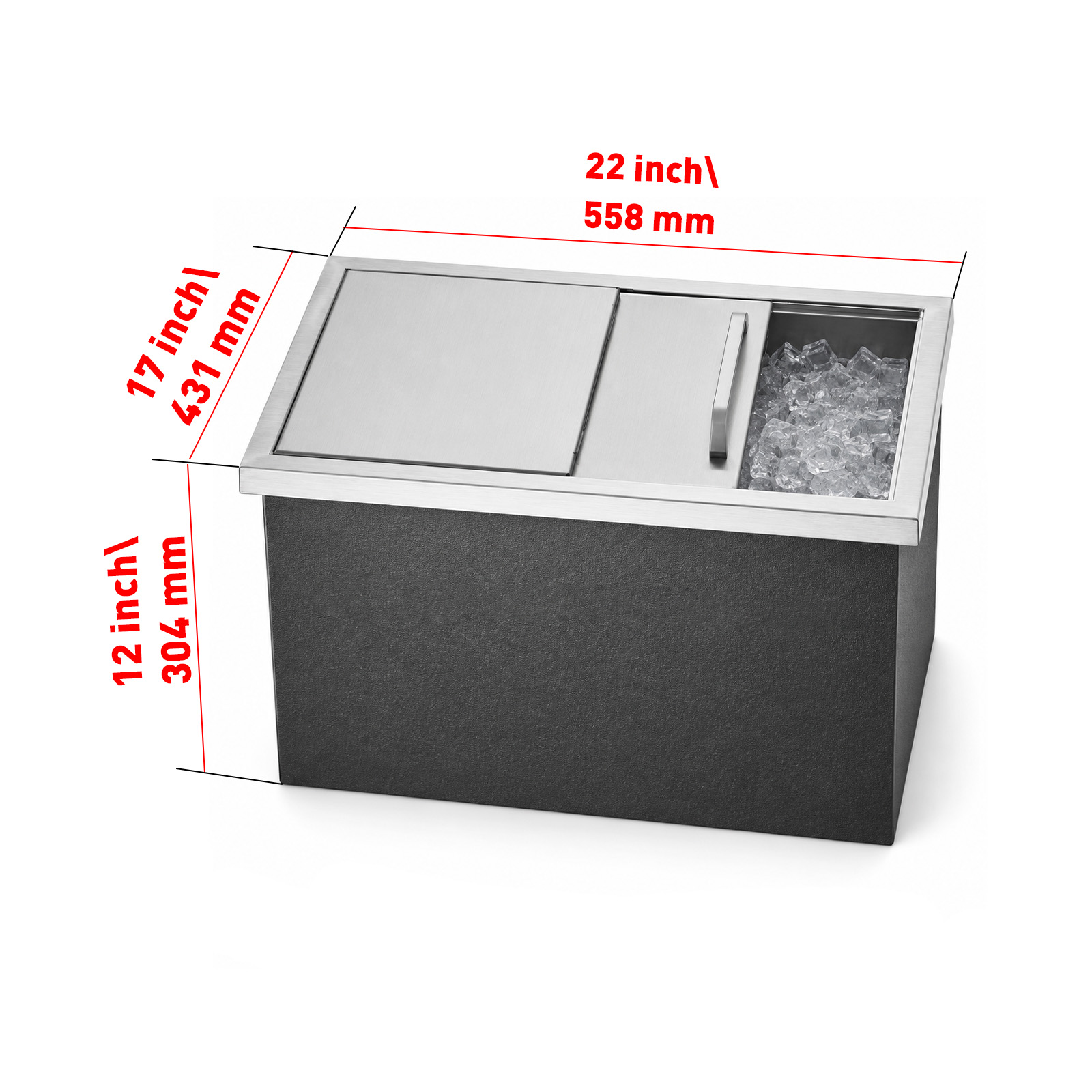 Drop-In Ice Chest, Stainless Steel Ice Storage Box with Sliding Lid and Drain Hose, Ice Bin for Chilled Wine, Beer, Beverage (22 x 17 x 12 Inches) - Image 2