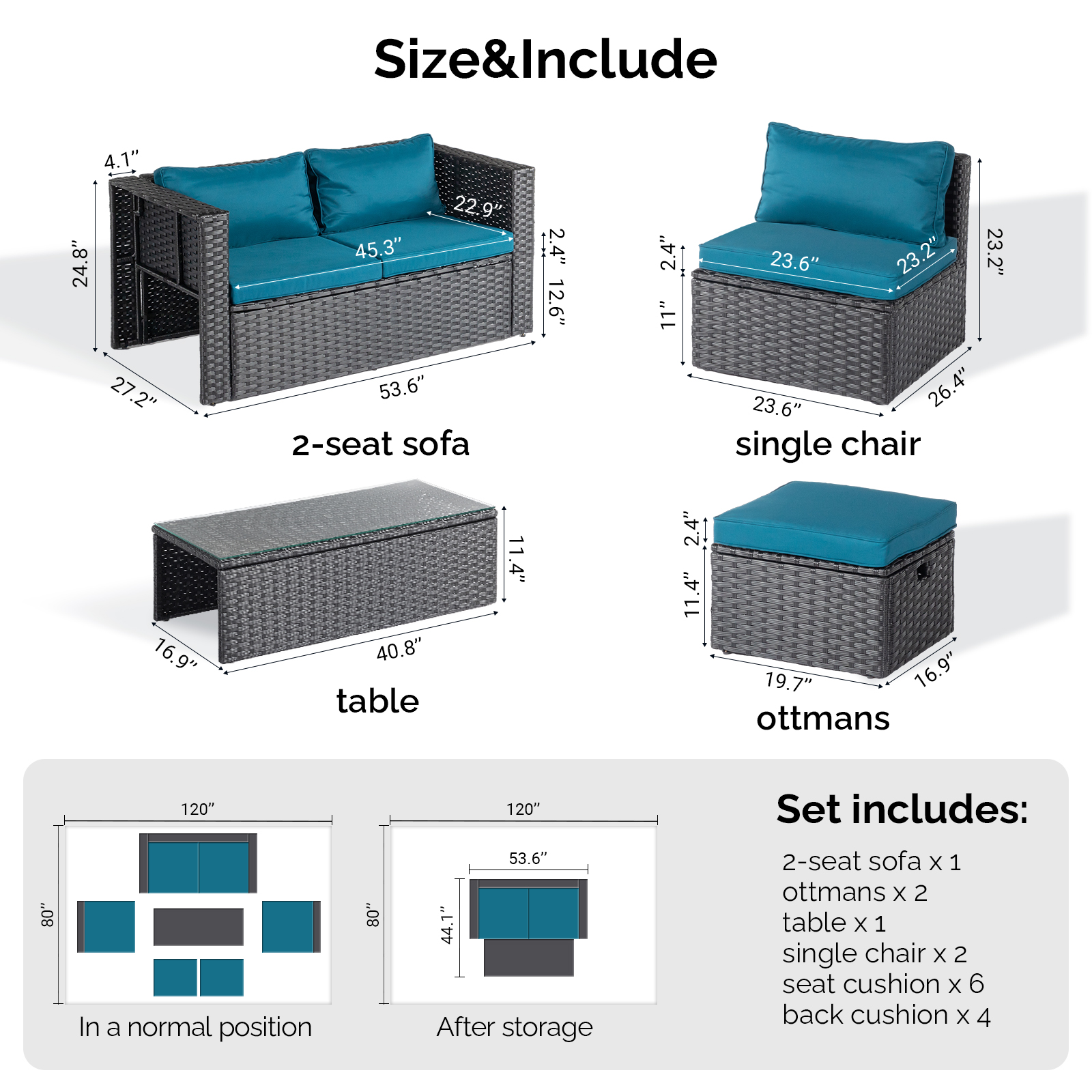 2pcs armless sofa + 2pcs footstool + 1pcs double sofa + 1pcs coffee table - Image 2